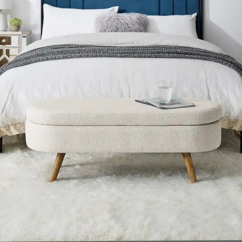 Panca contenitore moderna imbottita con gambe in legno massello, sgabello poggiapiedi per ingresso, panca ai piedi del letto, pouf da toeletta