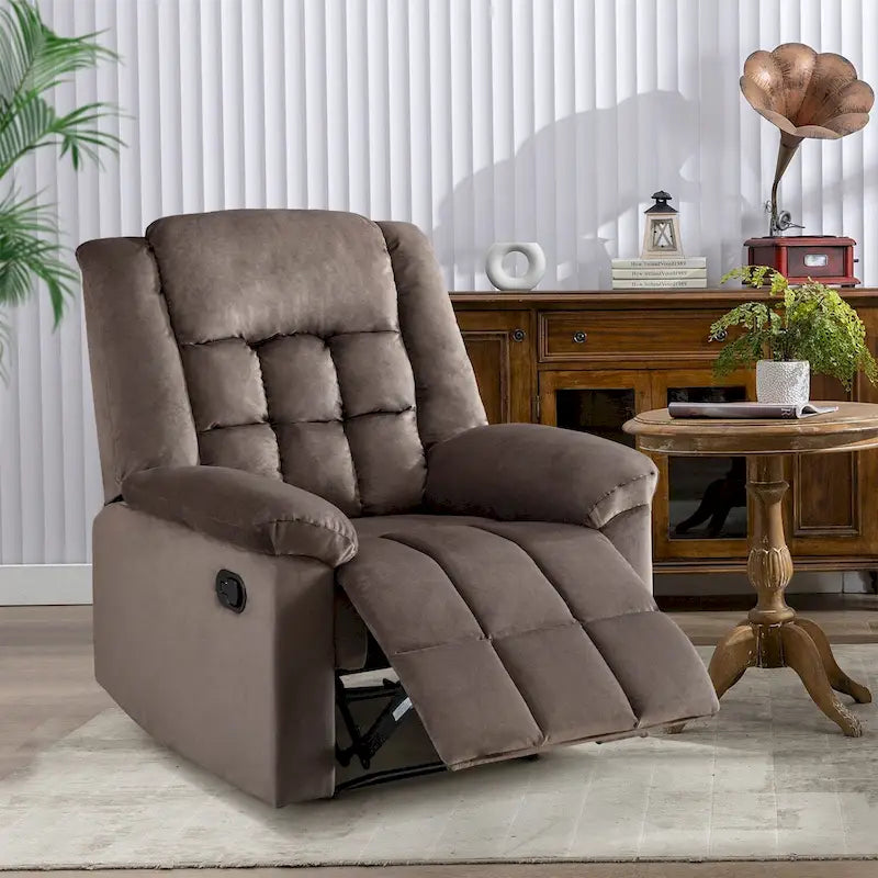 Soft Padded Manual Recliner Chair with Footrest and Cushioned Arms