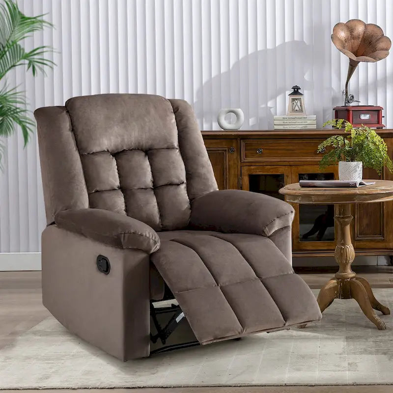 Soft Padded Manual Recliner Chair with Footrest and Cushioned Arms