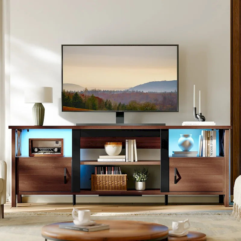 Mobile TV rustico in stile rustico di campagna con illuminazione LED e contenitore multimediale
