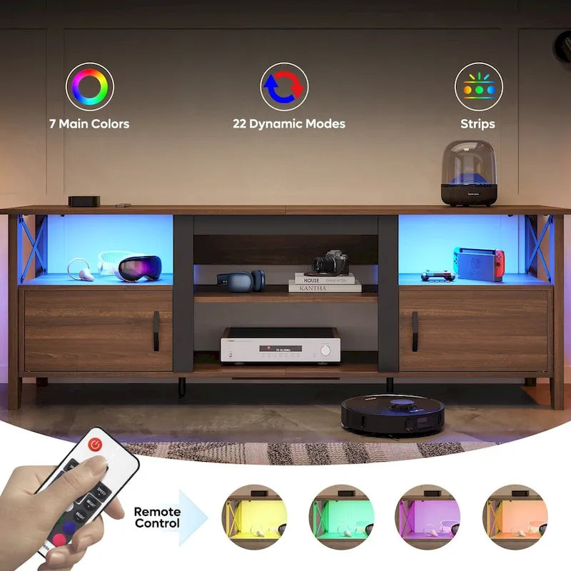 Mobile TV rustico in stile rustico di campagna con illuminazione LED e contenitore multimediale