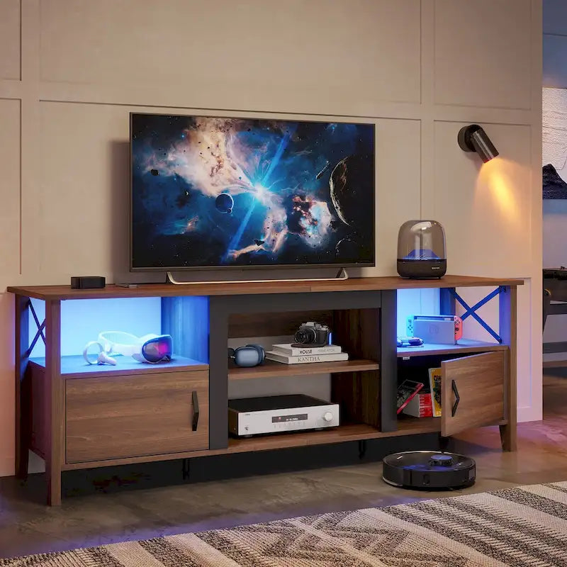 Mobile TV rustico in stile rustico di campagna con illuminazione LED e contenitore multimediale