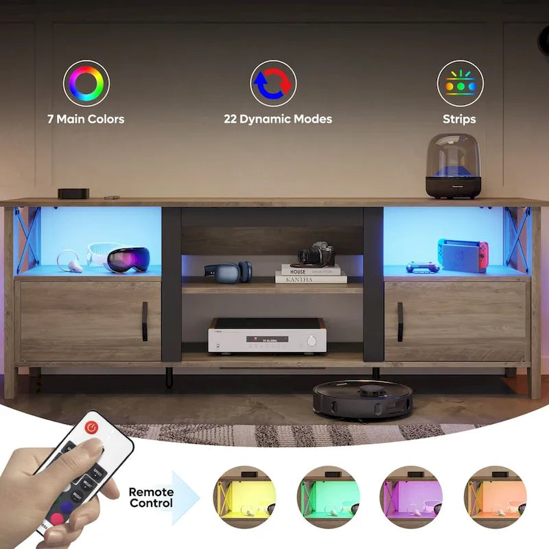 Mobile TV rustico in stile rustico di campagna con illuminazione LED e contenitore multimediale