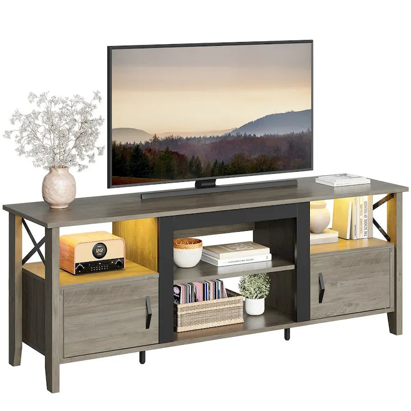 Mobile TV rustico in stile rustico di campagna con illuminazione LED e contenitore multimediale