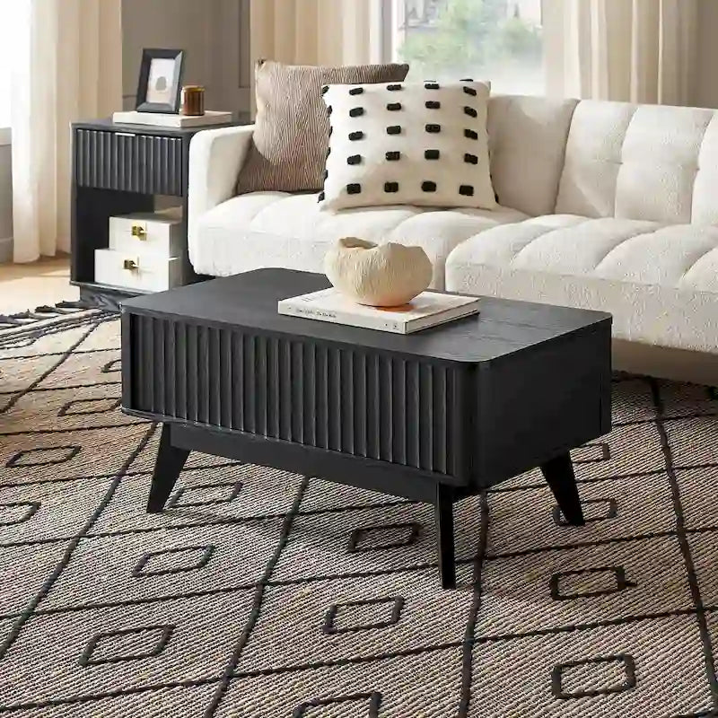Modern Fluted Lift Top Coffee Table with Hidden Storage Compartment