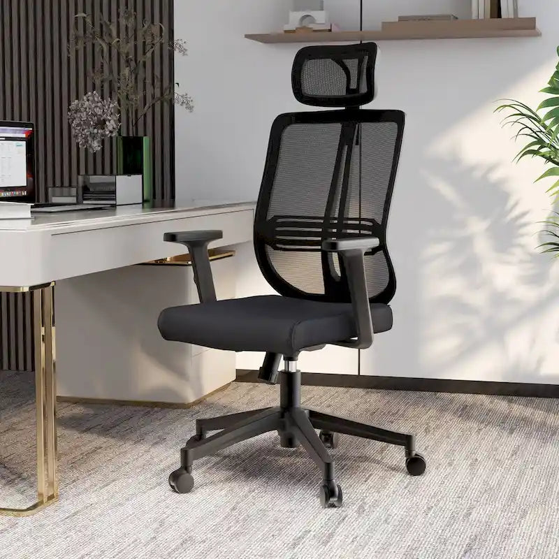 Modern Adjustable Mesh Office Chair with Headrest and Padded Seat