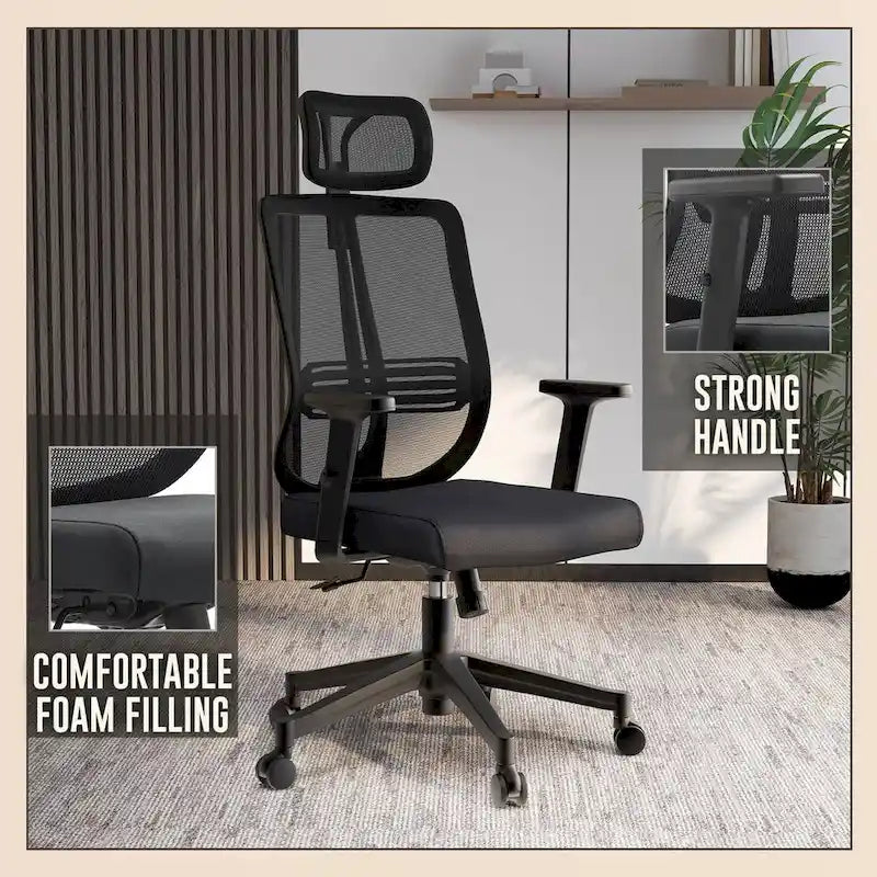 Chaise de bureau moderne réglable en maille avec appuie-tête et assise rembourrée