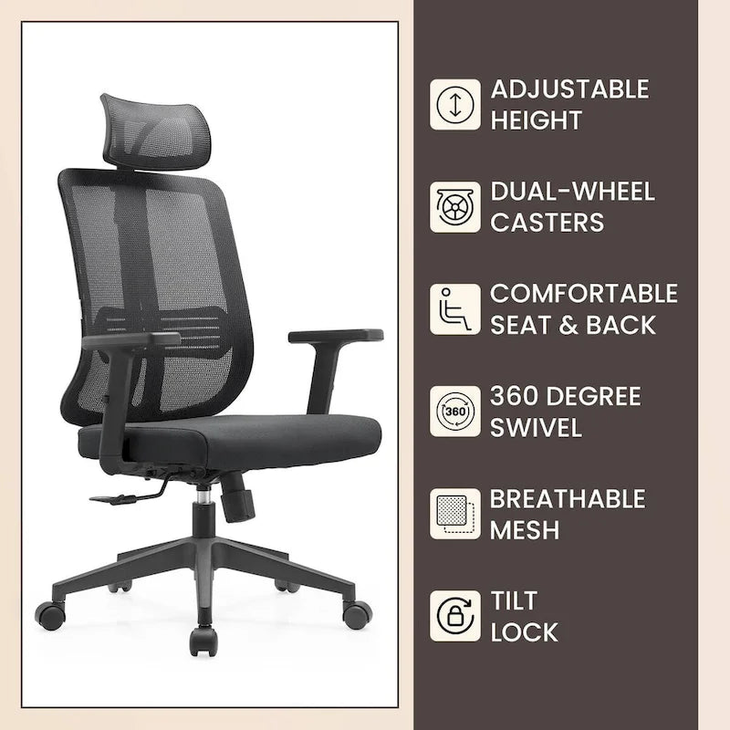 Chaise de bureau moderne réglable en maille avec appuie-tête et assise rembourrée
