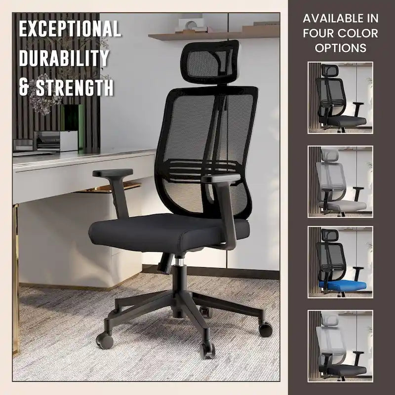 Chaise de bureau moderne réglable en maille avec appuie-tête et assise rembourrée