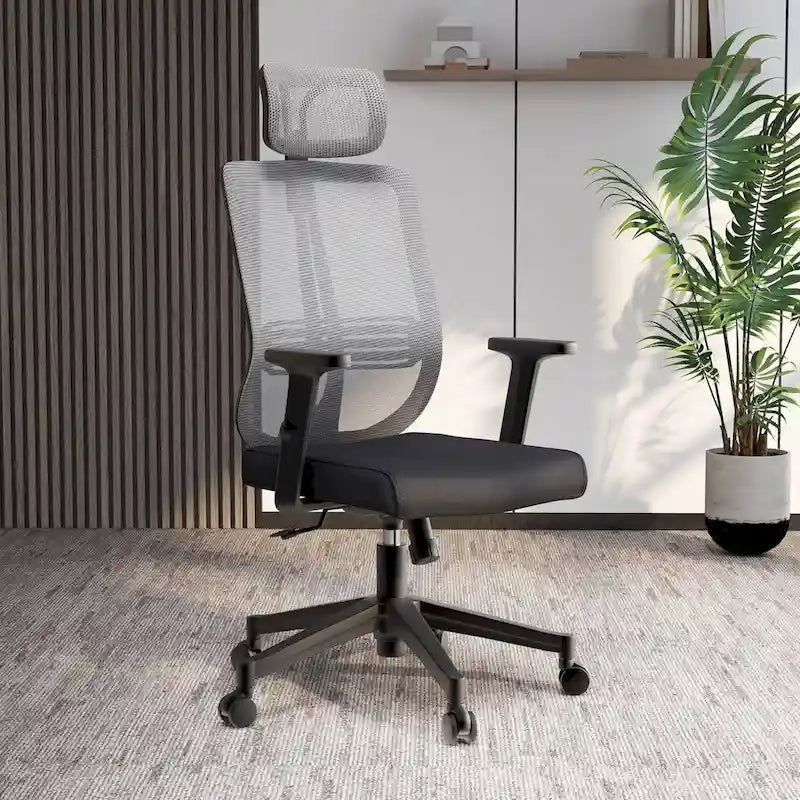 Chaise de bureau moderne réglable en maille avec appuie-tête et assise rembourrée