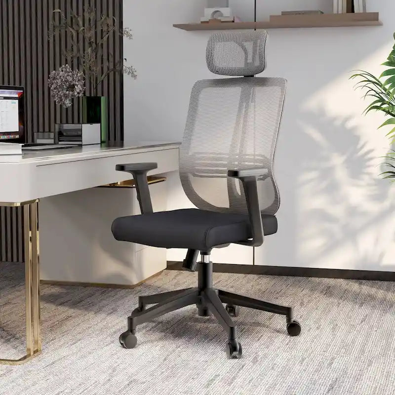 Chaise de bureau moderne réglable en maille avec appuie-tête et assise rembourrée