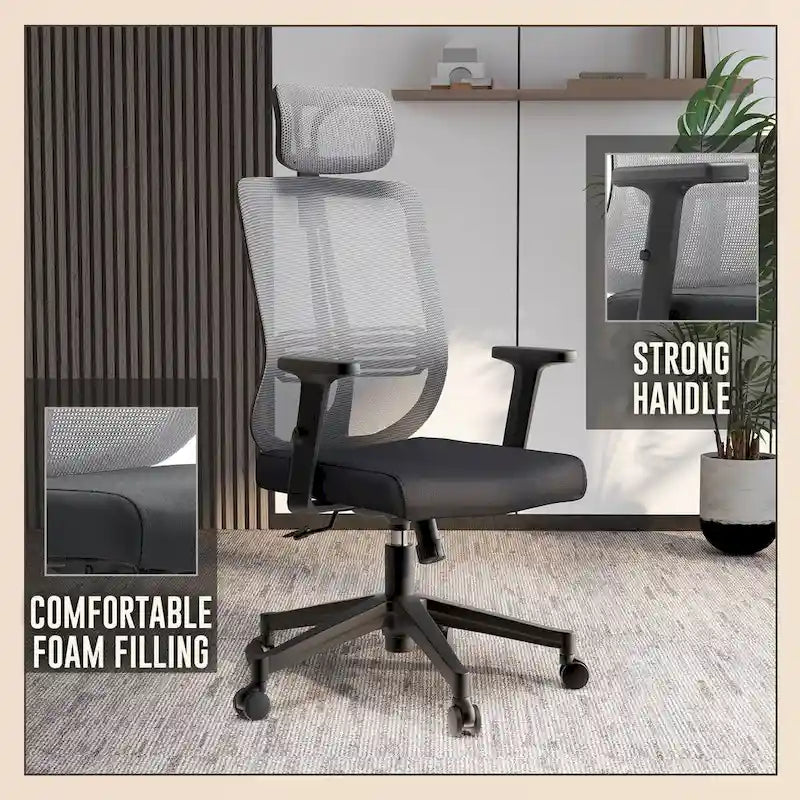 Chaise de bureau moderne réglable en maille avec appuie-tête et assise rembourrée