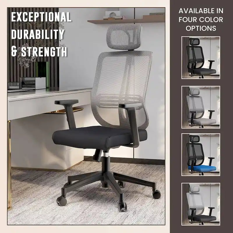 Chaise de bureau moderne réglable en maille avec appuie-tête et assise rembourrée