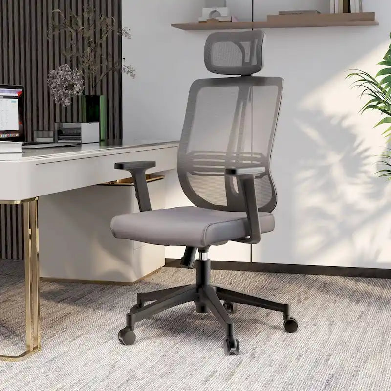 Chaise de bureau moderne réglable en maille avec appuie-tête et assise rembourrée