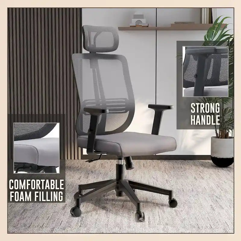 Chaise de bureau moderne réglable en maille avec appuie-tête et assise rembourrée