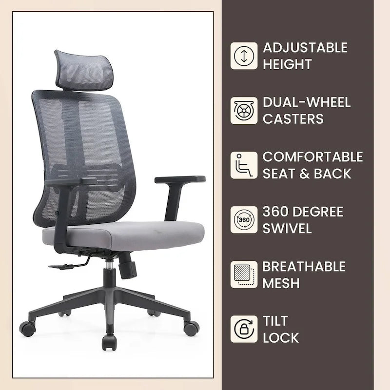 Chaise de bureau moderne réglable en maille avec appuie-tête et assise rembourrée