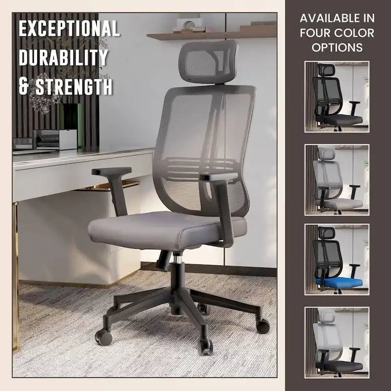 Chaise de bureau moderne réglable en maille avec appuie-tête et assise rembourrée