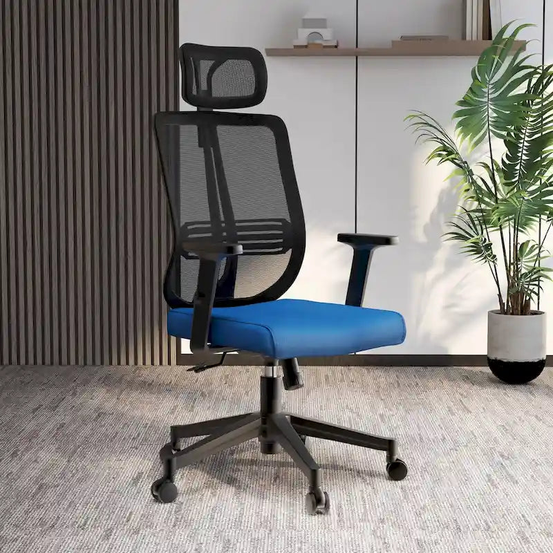 Chaise de bureau moderne réglable en maille avec appuie-tête et assise rembourrée