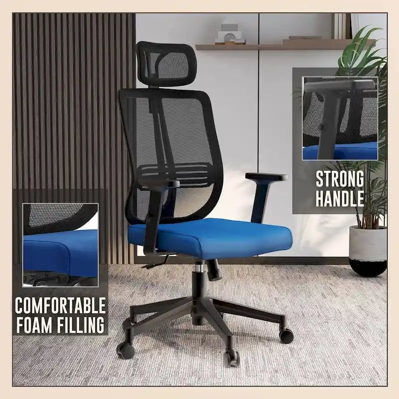 Chaise de bureau moderne réglable en maille avec appuie-tête et assise rembourrée