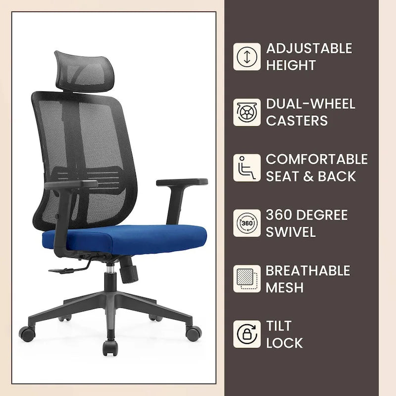 Chaise de bureau moderne réglable en maille avec appuie-tête et assise rembourrée