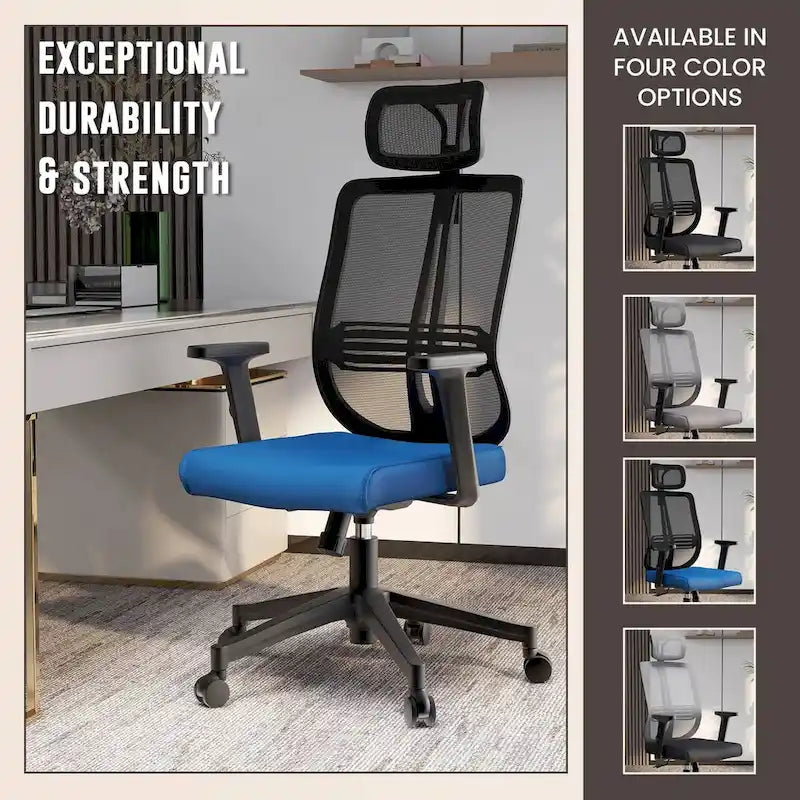 Chaise de bureau moderne réglable en maille avec appuie-tête et assise rembourrée