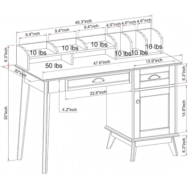 Scrivania con finitura rovere rustico, alzata, cassetti e mobile contenitore