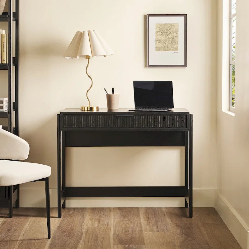 Modern Reeded Writing Desk with Storage Drawer for Home Office