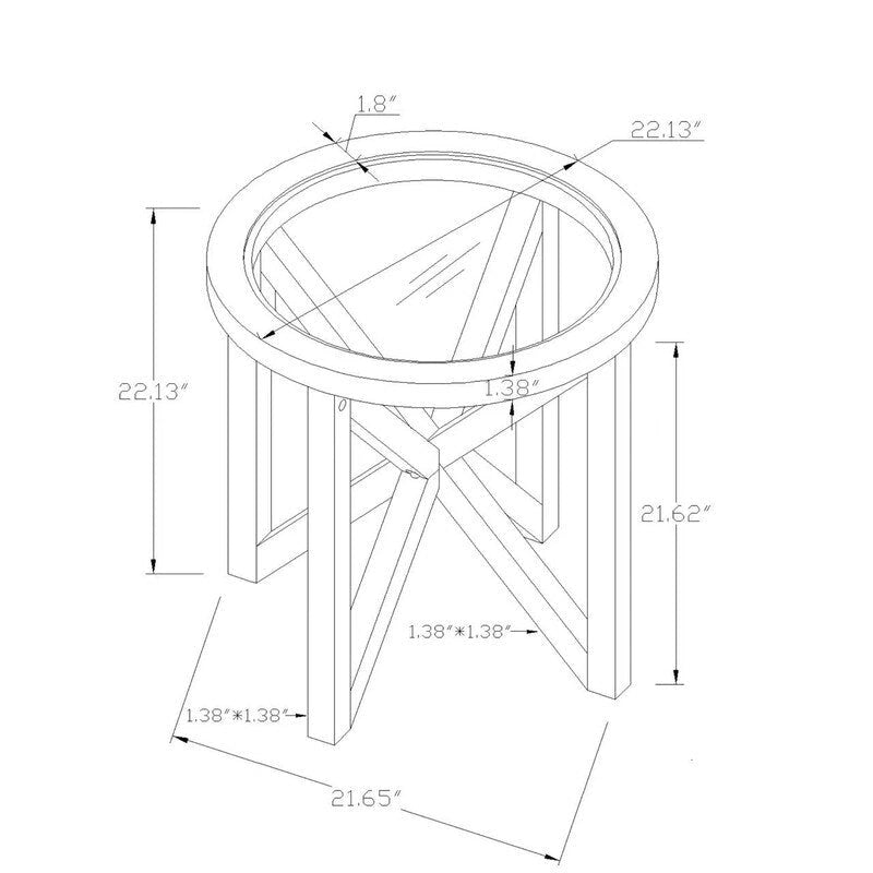 Modern Glass Coffee Table X-Cross Solid Wood Base End Table