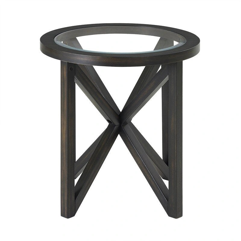 Modern Glass Coffee Table X-Cross Solid Wood Base End Table