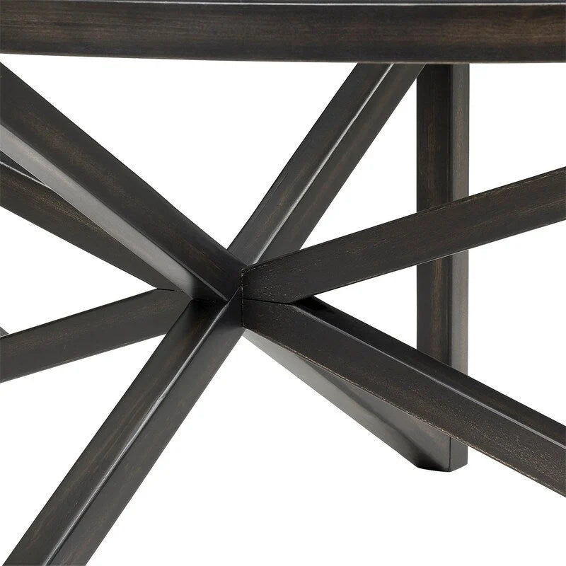 Modern Glass Coffee Table X-Cross Solid Wood Base End Table
