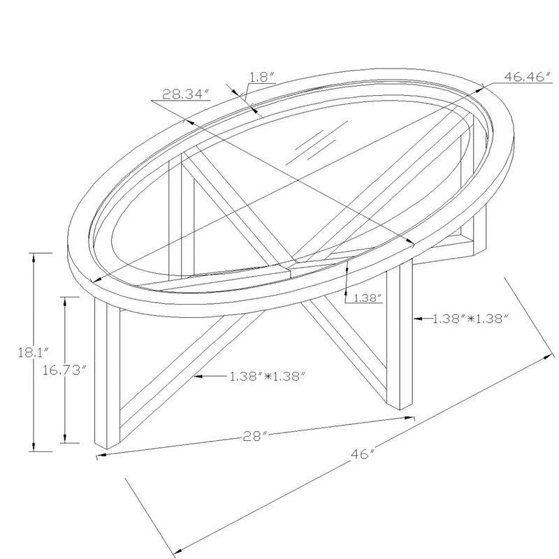 Modern Glass Coffee Table X-Cross Solid Wood Base End Table