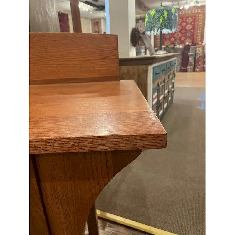 Solid White Oak Console Table with Two Drawers and Open Shelves