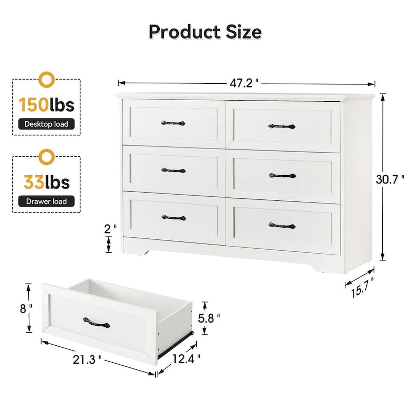 Modern 6 Drawers Dresser, Chest of Drawers