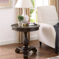 Espresso Round Wood Pedestal Side Table with Scrolled Legs