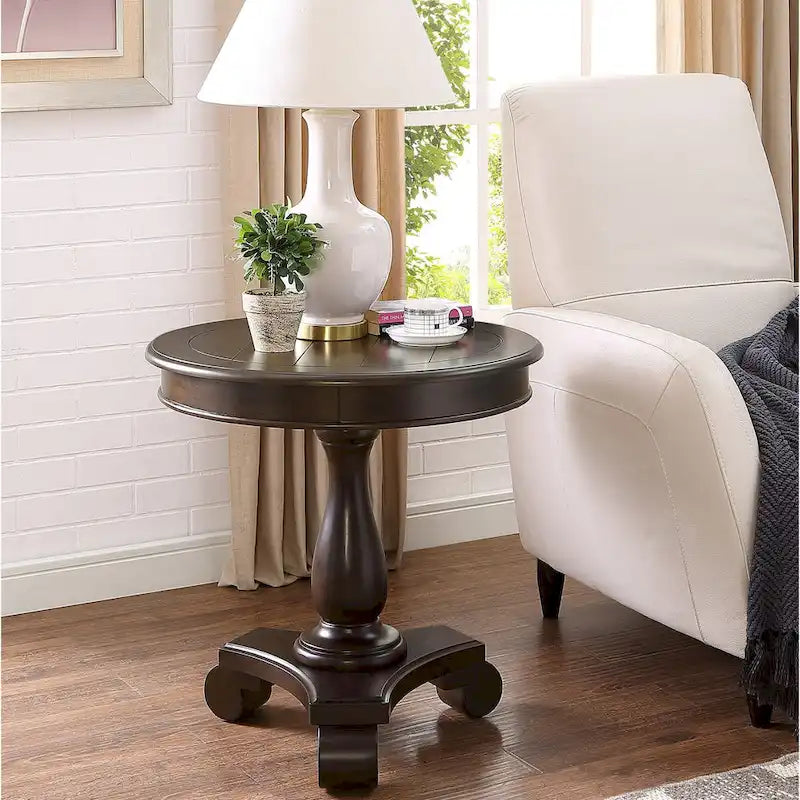 Round Wood Pedestal Side Table for Living Room, Espresso