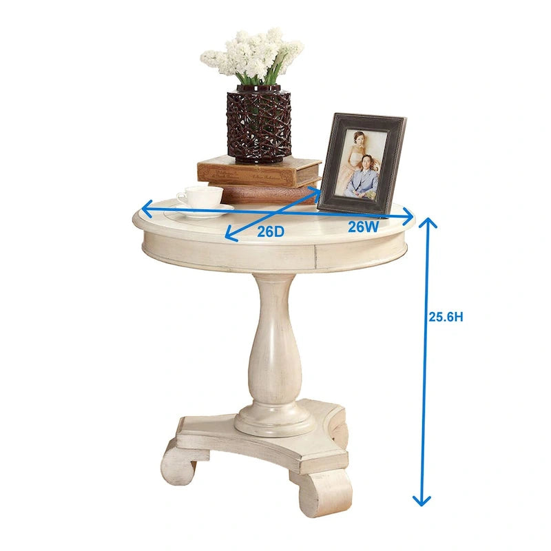 Espresso Round Wood Pedestal Side Table with Scrolled Legs