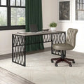 Rustic Gray Writing Desk with Black Metal Diamond Lattice Frame