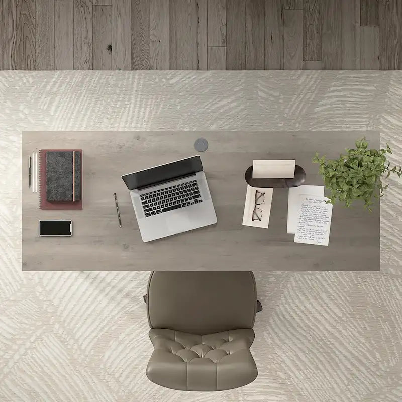 Rustic Gray Writing Desk with Black Metal Diamond Lattice Frame