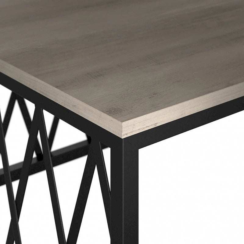 Rustic Gray Writing Desk with Black Metal Diamond Lattice Frame