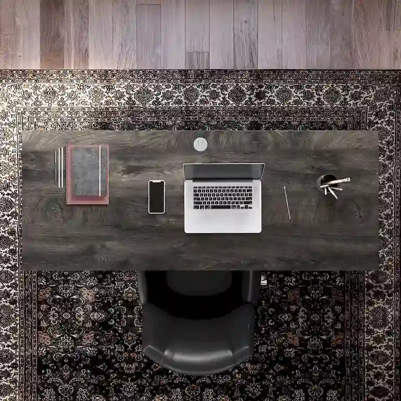Rustic Gray Writing Desk with Black Metal Diamond Lattice Frame