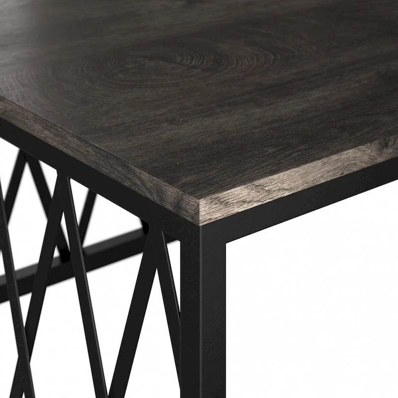 Rustic Gray Writing Desk with Black Metal Diamond Lattice Frame
