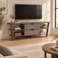 60 Inch TV Media Entertainment Console, 4 Floating Shelves, 2 Drawer, Brown
